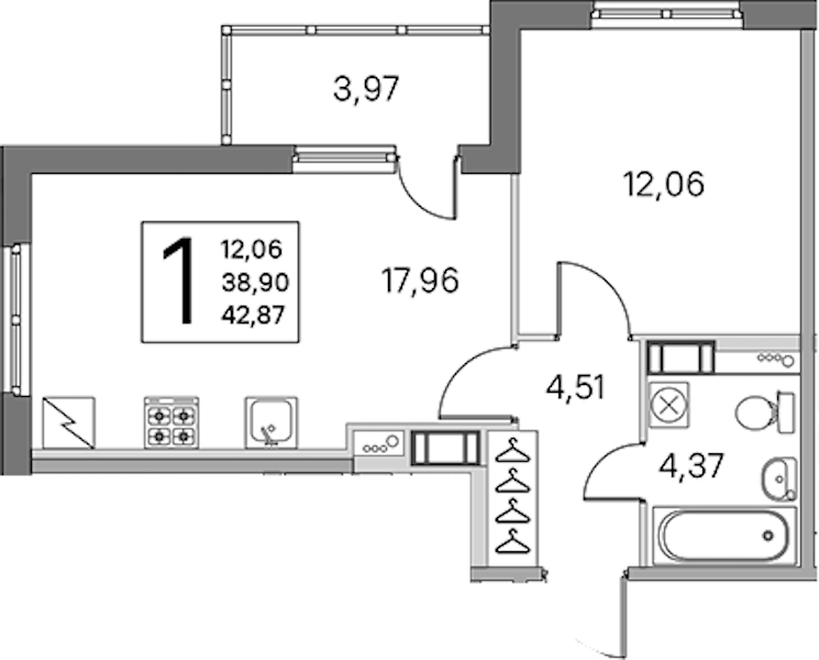 1-комнатная квартира 38.9 м², 4/5 эт., ЖК «ЮгТаун. Олимпийские кварталы»